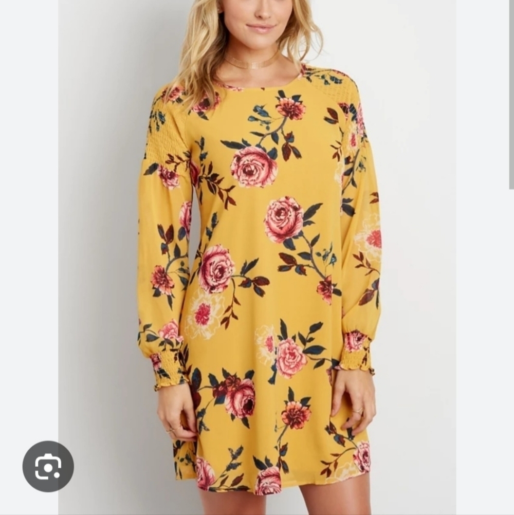 Maurices Floral Print Chiffon Shift Dress With Smocking NWT